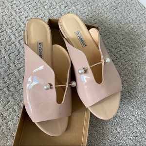 nude patent open toe flat slides